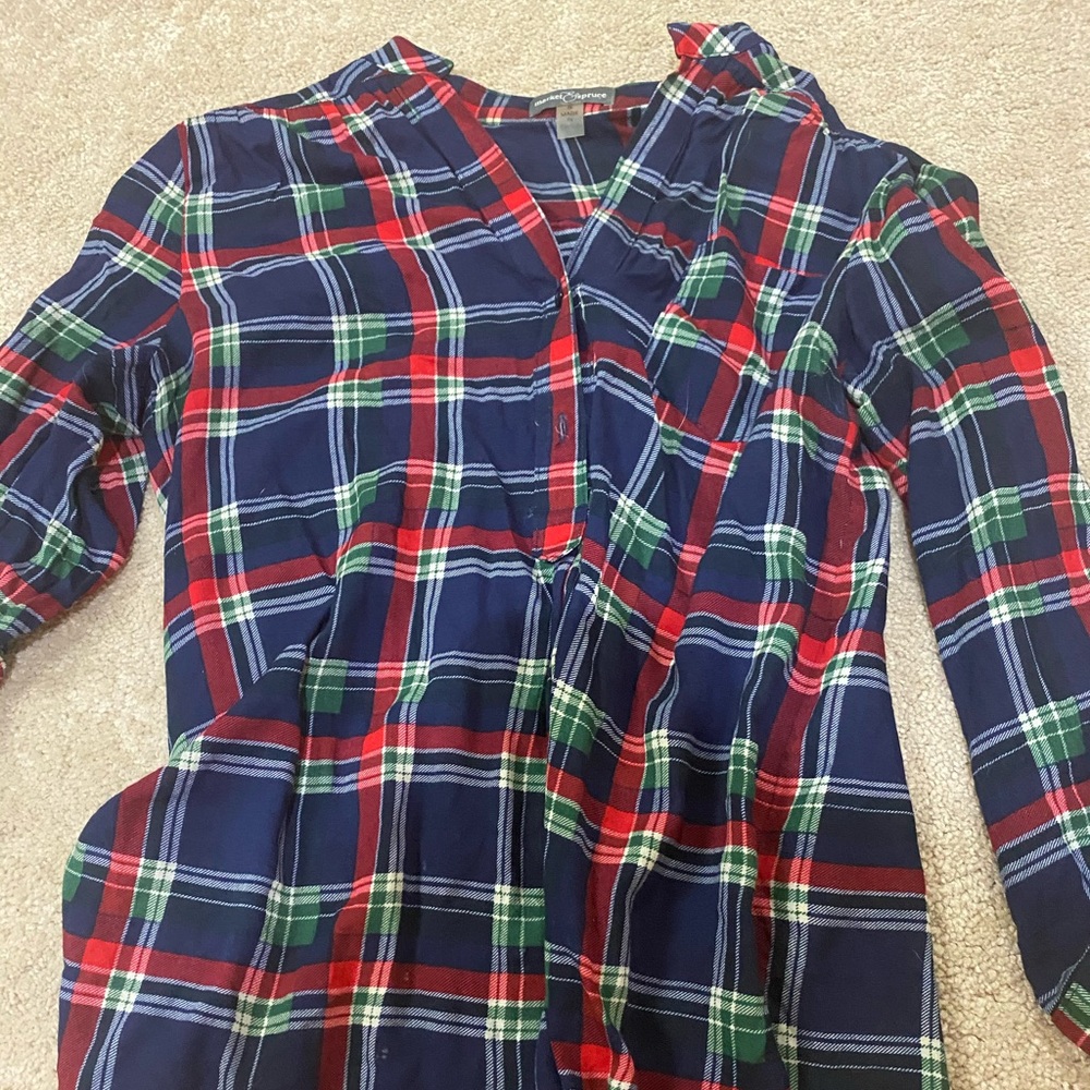 Market & Spruce Plaid Blouse - Red, Green, Blue